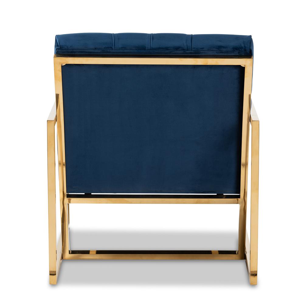 Navy Velvet Fabric Upholstered Gold Finished Lounge Chair. Picture 12
