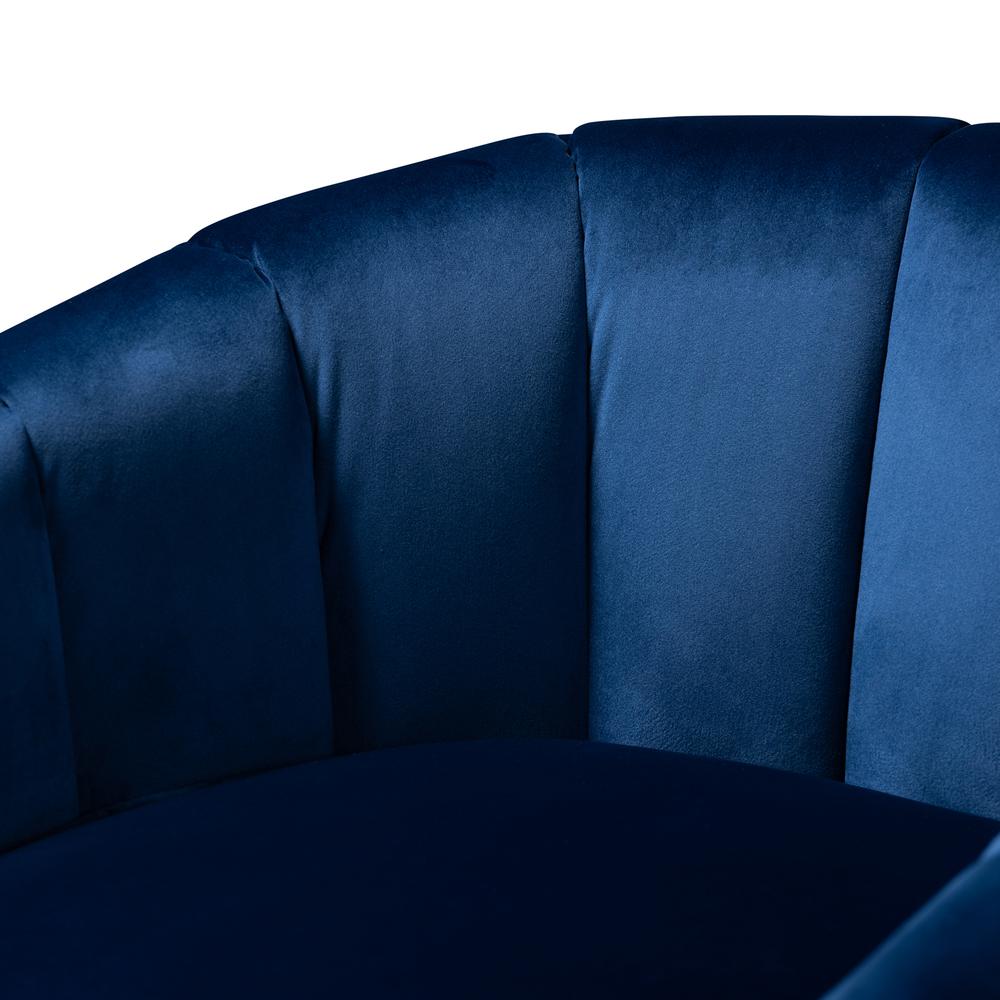 Tomasso Glam Royal Blue Velvet Fabric Upholstered Gold-Finished Lounge Chair. Picture 14