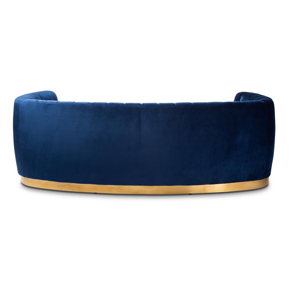 Milena Glam Royal Blue Velvet Fabric Upholstered Gold-Finished Sofa. Picture 13