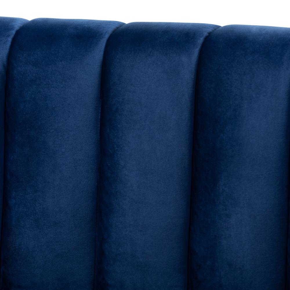 Milena Glam Royal Blue Velvet Fabric Upholstered Gold-Finished Sofa. Picture 14