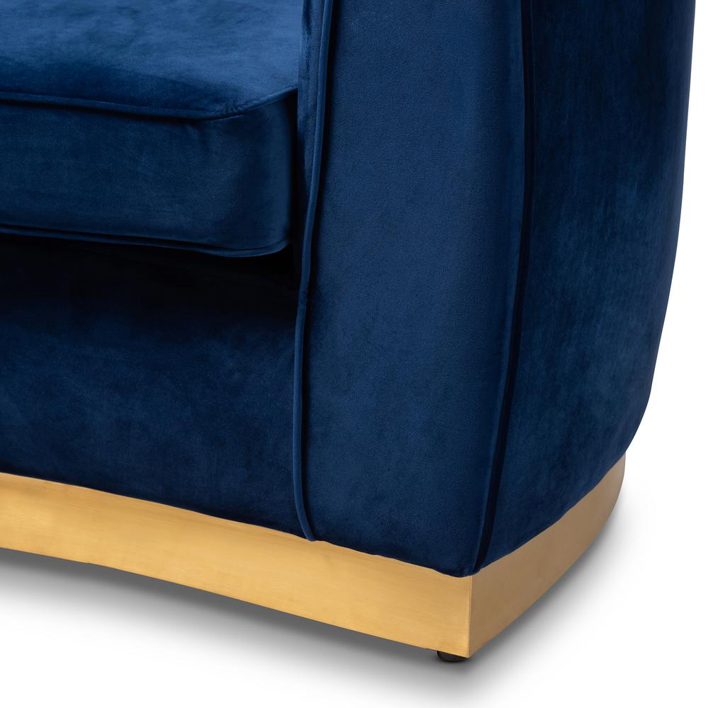 Milena Glam Royal Blue Velvet Fabric Upholstered Gold-Finished Sofa. Picture 15