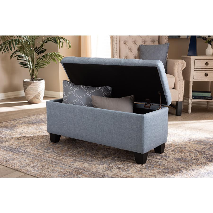 Fera Modern and Contemporary Light Blue Fabric Upholstered Storage Ottoman. Picture 12