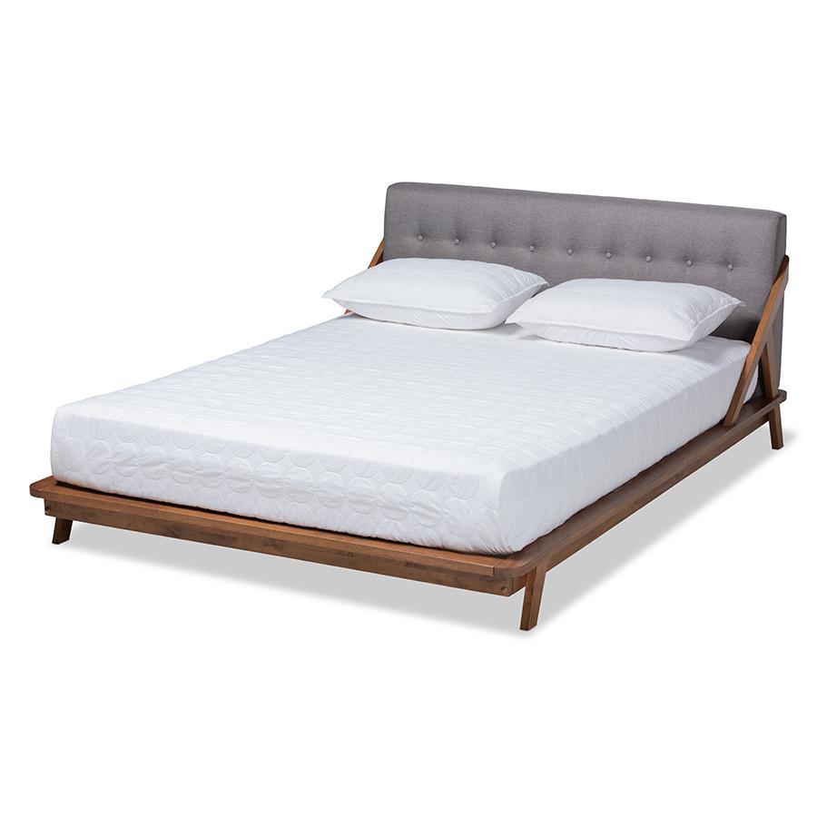 Baxton Studio Sante Mid-Century Modern Grey Fabric Upholstered Wood Queen Size Platform Bed. Picture 1