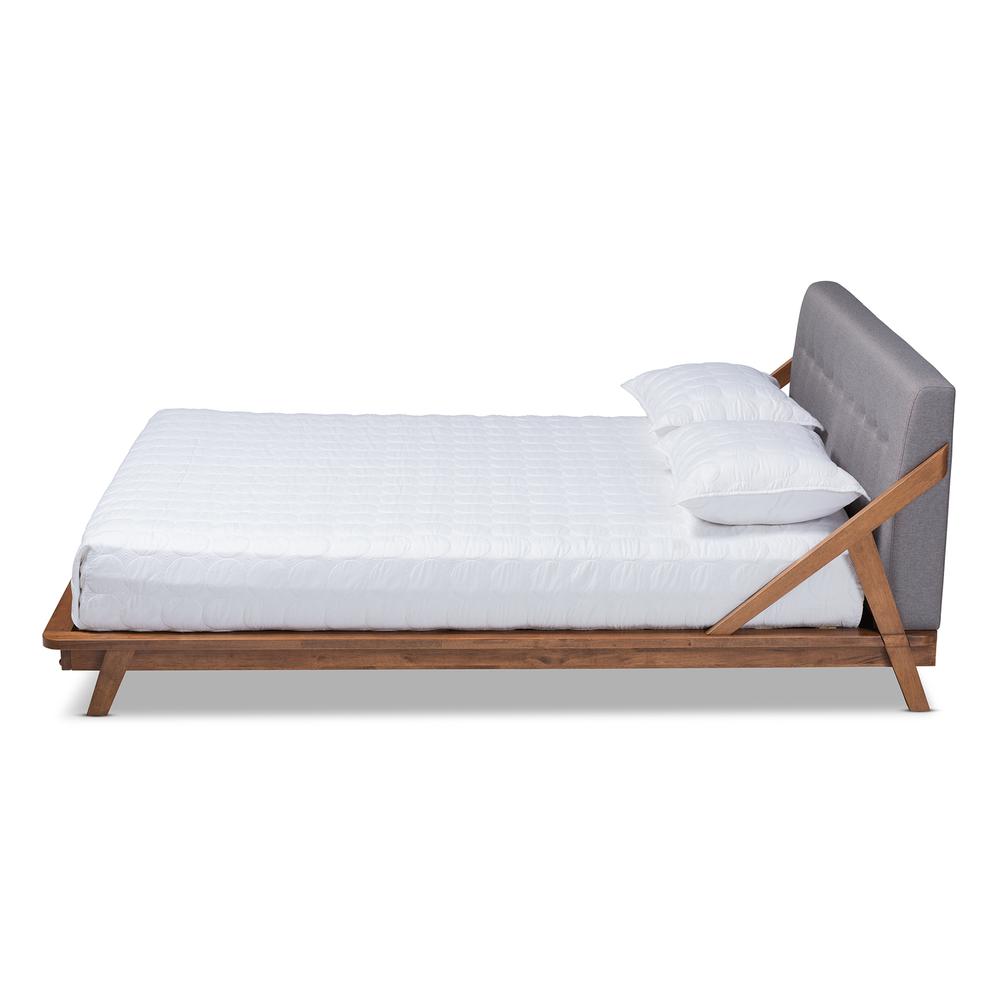 Sante Mid-Century Modern Grey Fabric Upholstered Wood Full Size Platform Bed. Picture 12