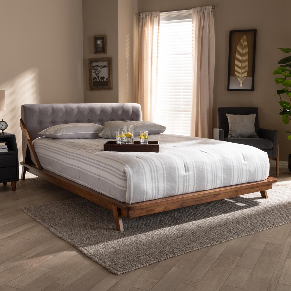 Sante Mid-Century Modern Grey Fabric Upholstered Wood Full Size Platform Bed. Picture 11