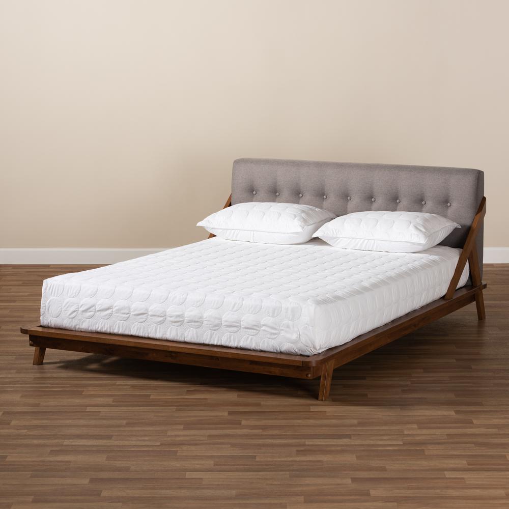 Baxton Studio Sante Mid-Century Modern Grey Fabric Upholstered Wood Queen Size Platform Bed. Picture 8