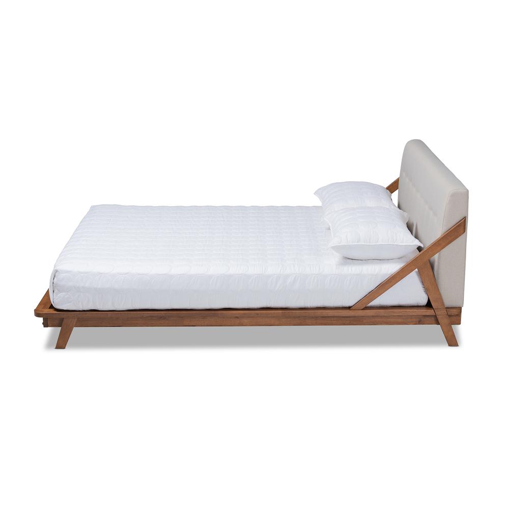 Baxton Studio Sante Mid-Century Modern Light Beige Fabric Upholstered Wood Queen Size Platform Bed. Picture 2
