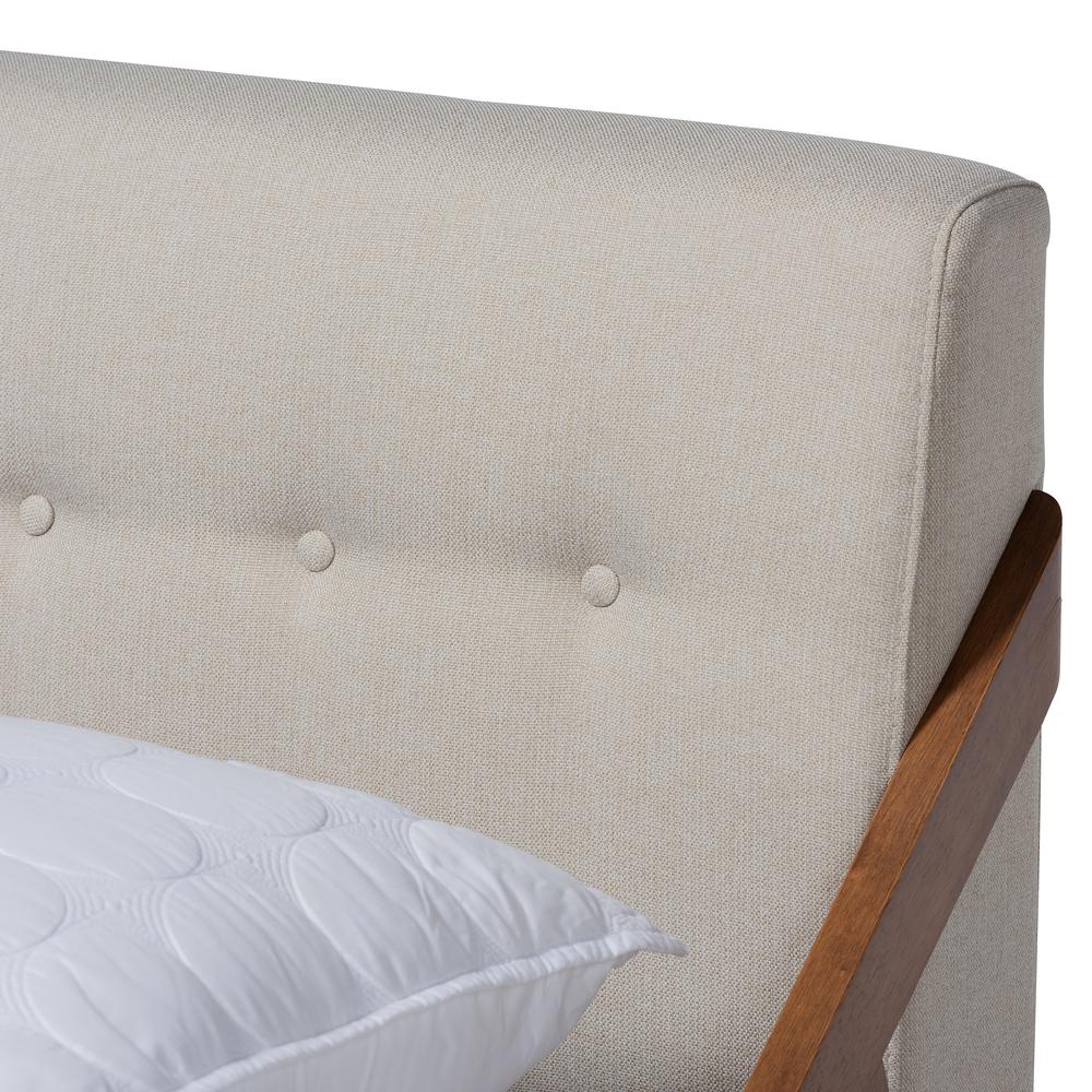Baxton Studio Sante Mid-Century Modern Light Beige Fabric Upholstered Wood Queen Size Platform Bed. Picture 4