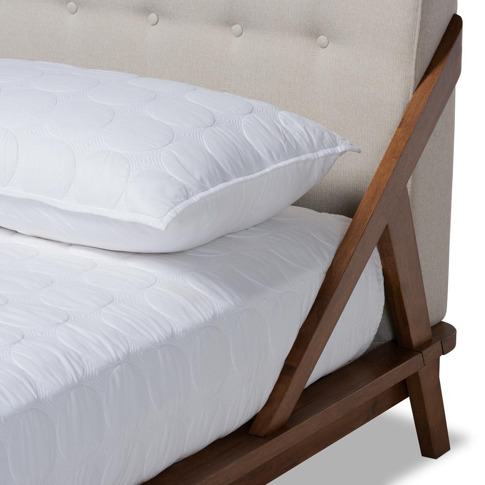 Baxton Studio Sante Mid-Century Modern Light Beige Fabric Upholstered Wood Queen Size Platform Bed. Picture 5