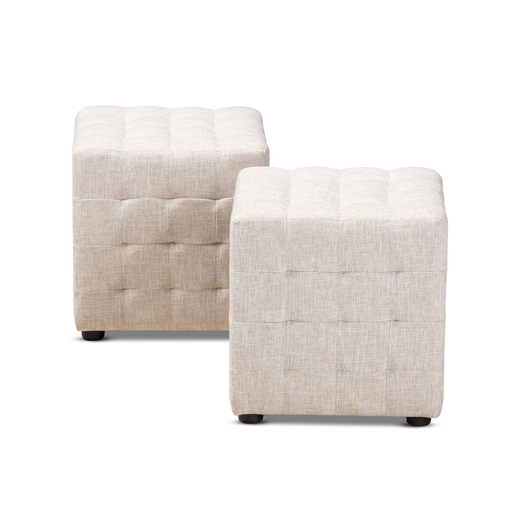 Beige Fabric Upholstered Tufted Cube Ottoman Set of 2. Picture 8