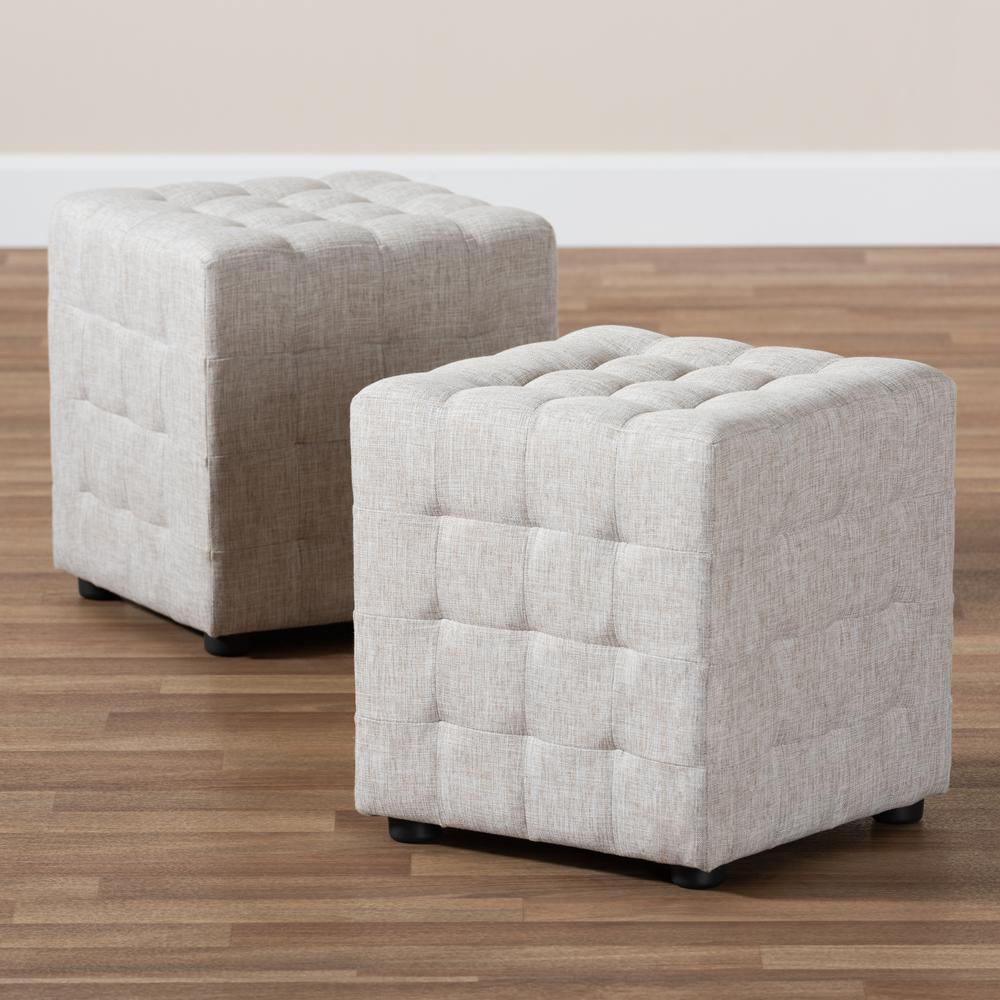 Beige Fabric Upholstered Tufted Cube Ottoman Set of 2. Picture 11