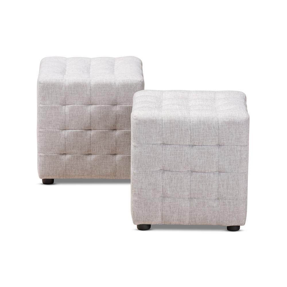 Greyish Beige Fabric Upholstered Tufted Cube Ottoman Set of 2. Picture 8