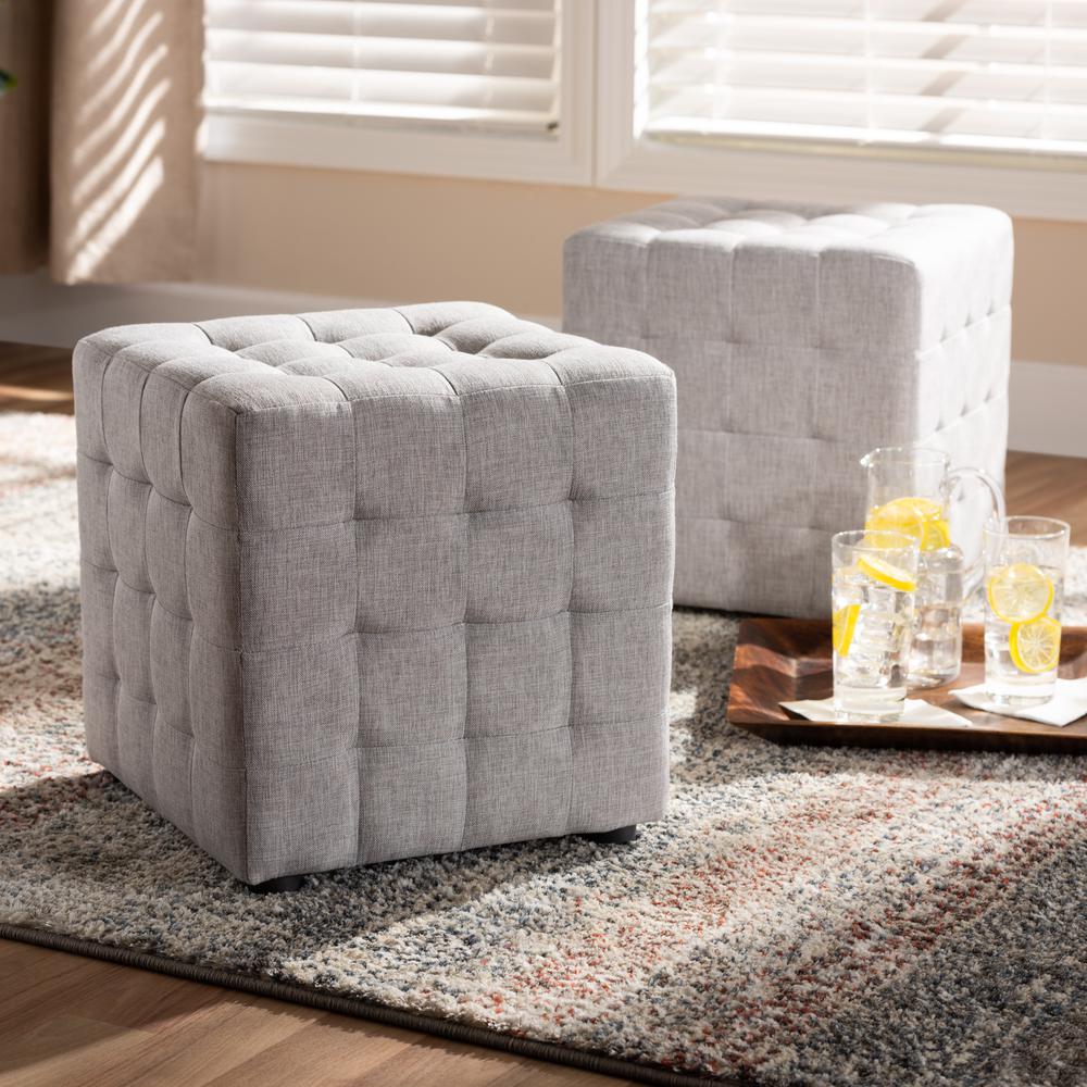 Greyish Beige Fabric Upholstered Tufted Cube Ottoman Set of 2. Picture 7