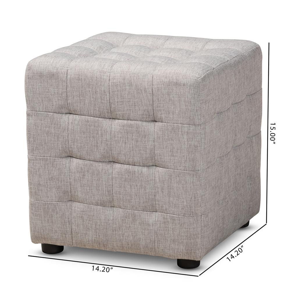 Greyish Beige Fabric Upholstered Tufted Cube Ottoman Set of 2. Picture 12