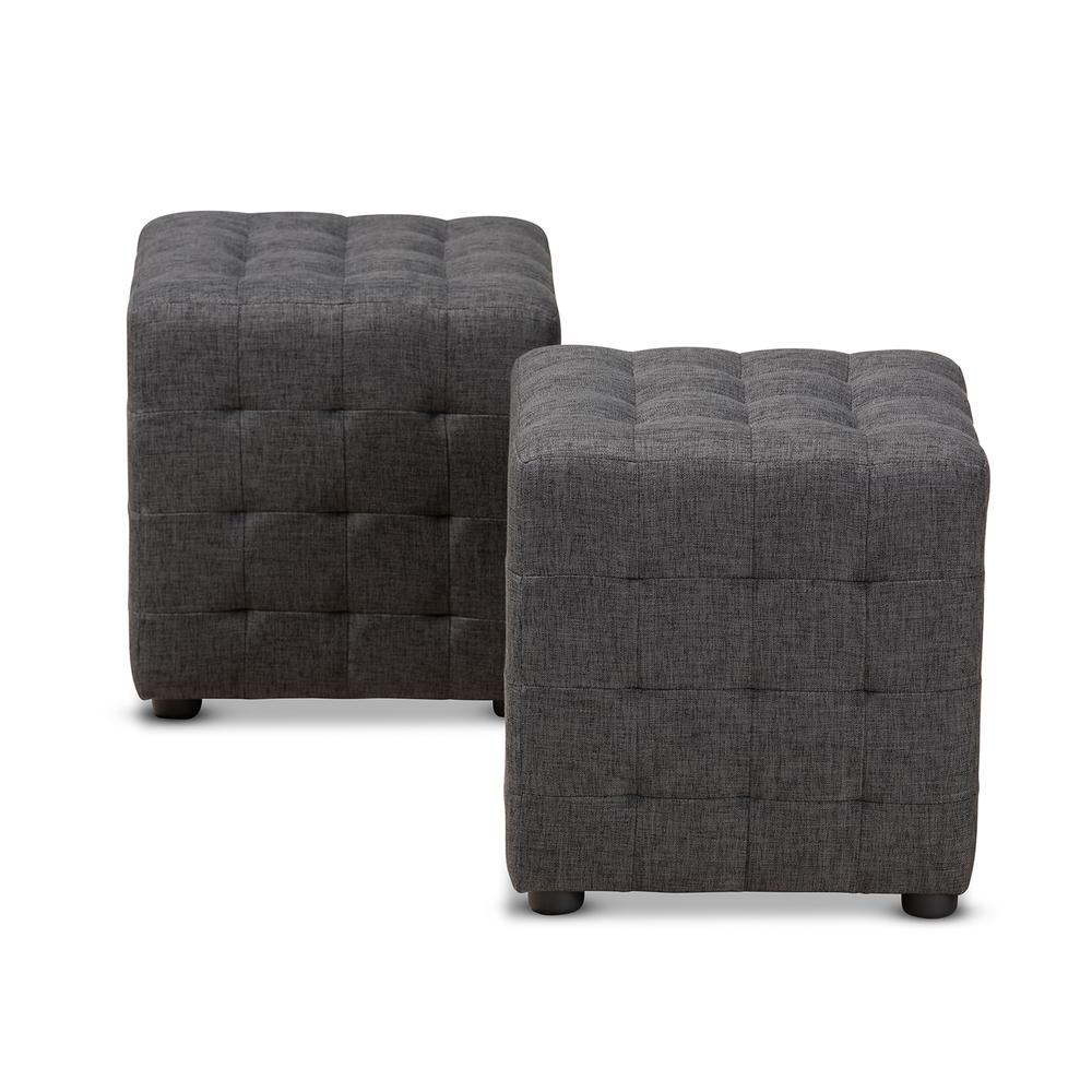 Dark Grey Fabric Upholstered Tufted Cube Ottoman Set of 2. Picture 8