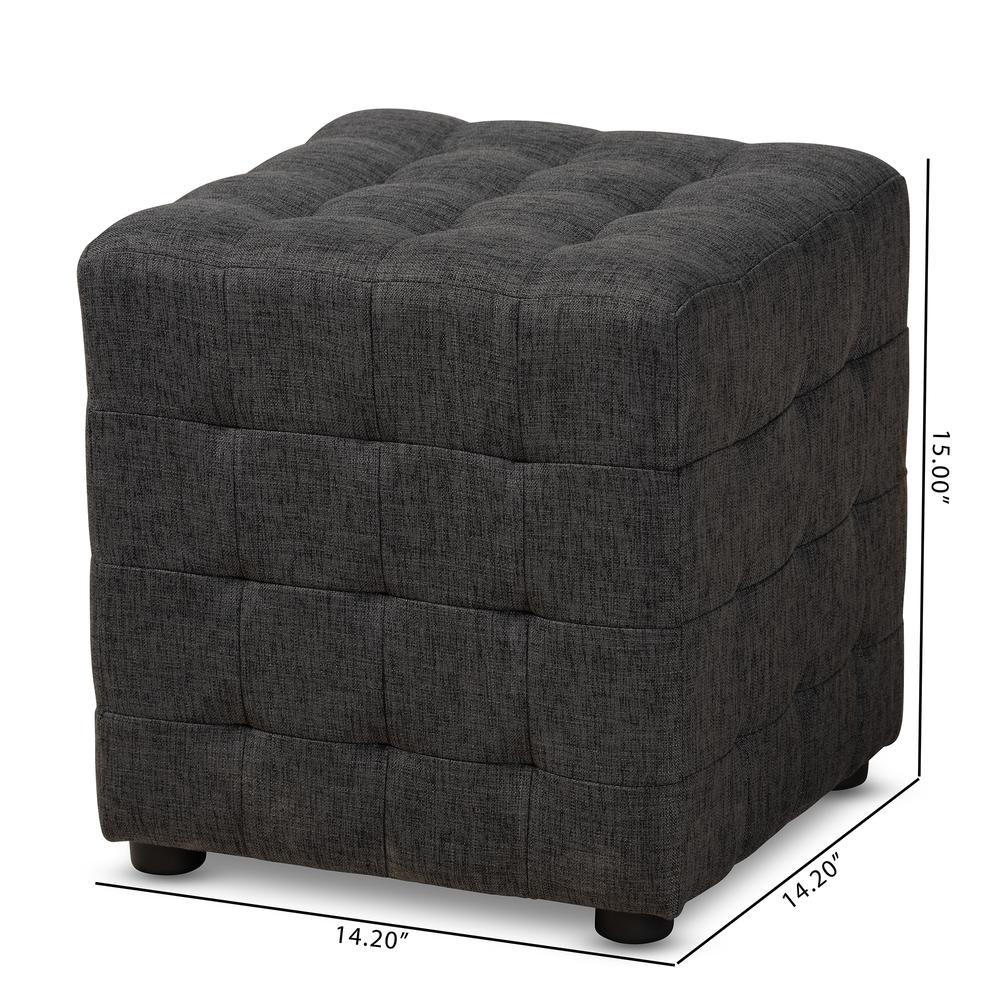 Dark Grey Fabric Upholstered Tufted Cube Ottoman Set of 2. Picture 12