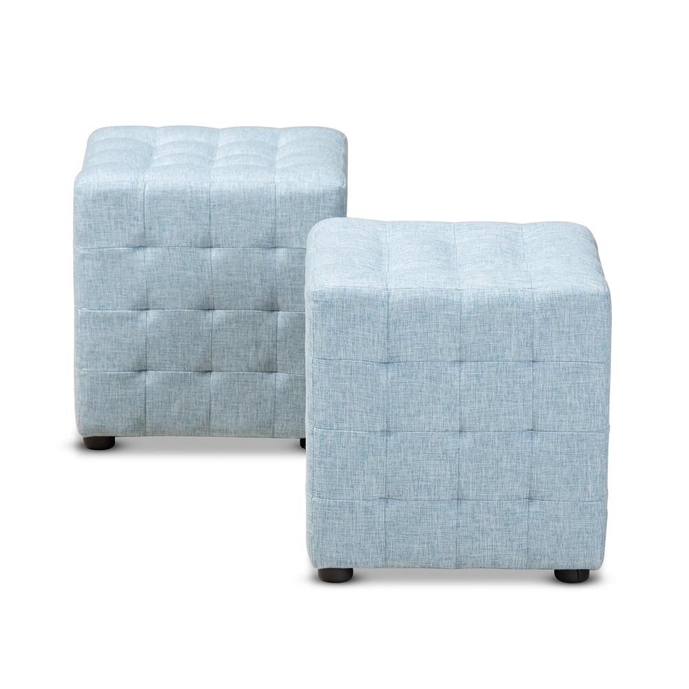 Light Blue Fabric Upholstered Tufted Cube Ottoman Set of 2. Picture 8