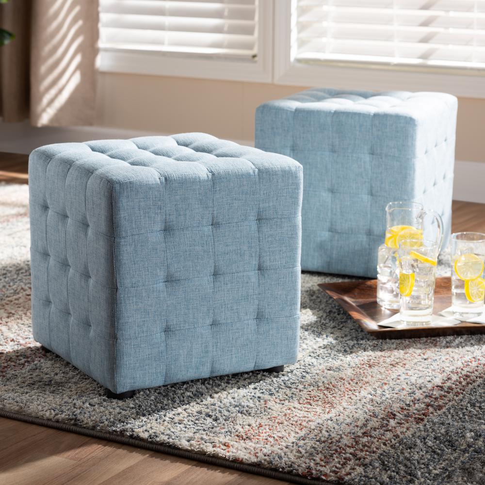 Light Blue Fabric Upholstered Tufted Cube Ottoman Set of 2. Picture 7
