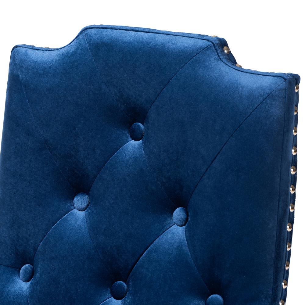 Navy Blue Velvet Fabric Upholstered Button Tufted Wood Dining Chair Set of 2. Picture 11