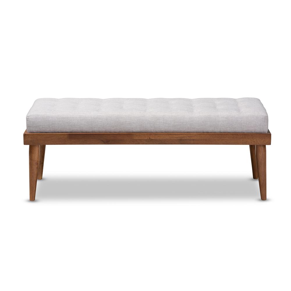 Greyish Beige Fabric Upholstered and Button Tufted Wood Bench. Picture 10