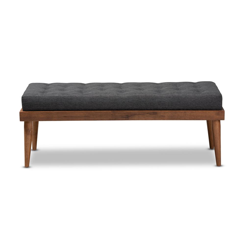 Dark Grey Fabric Upholstered and Button Tufted Wood Bench. Picture 10