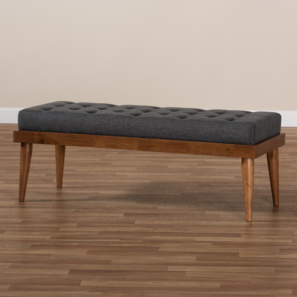 Dark Grey Fabric Upholstered and Button Tufted Wood Bench. Picture 15