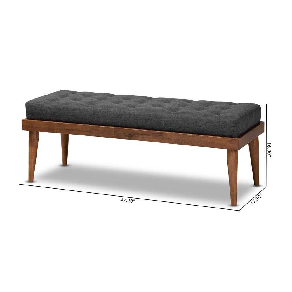 Dark Grey Fabric Upholstered and Button Tufted Wood Bench. Picture 16