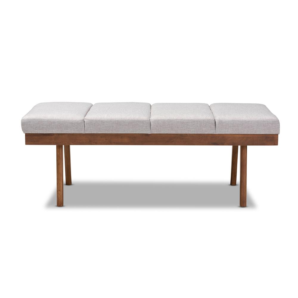 Larisa Mid-Century Modern Grayish Beige Fabric Upholstered Wood Bench. Picture 10