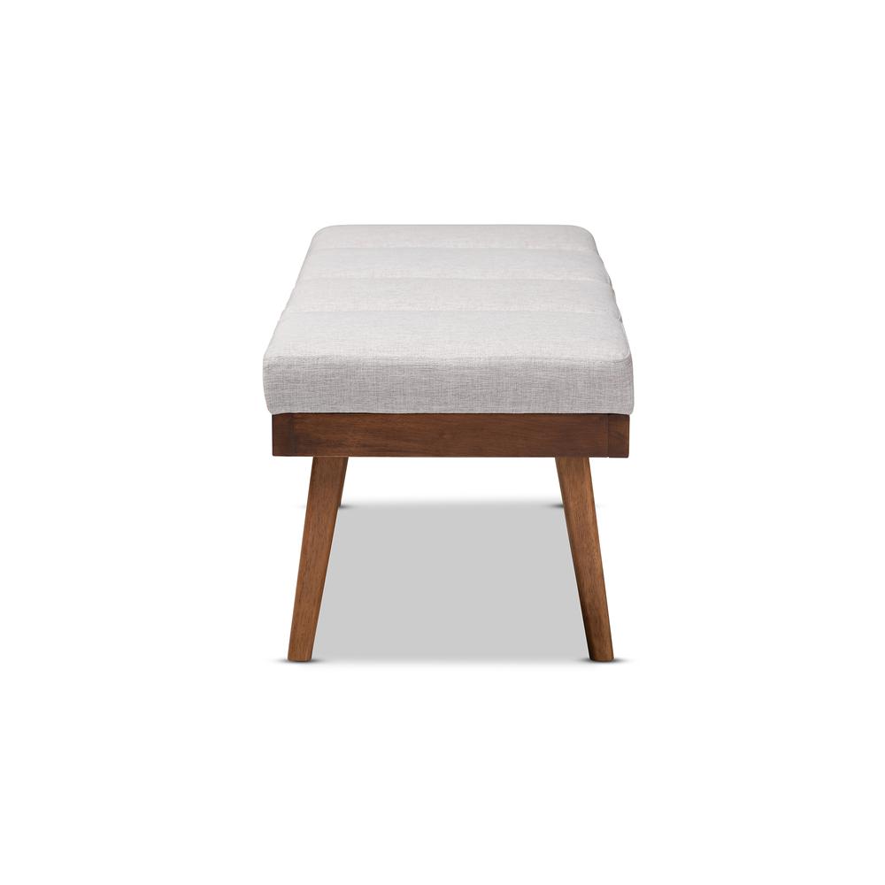 Larisa Mid-Century Modern Grayish Beige Fabric Upholstered Wood Bench. Picture 11