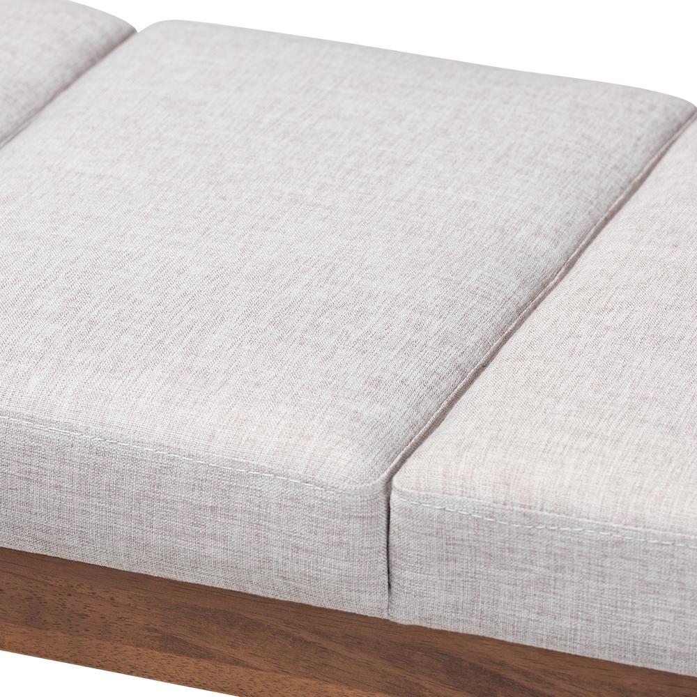 Larisa Mid-Century Modern Grayish Beige Fabric Upholstered Wood Bench. Picture 12