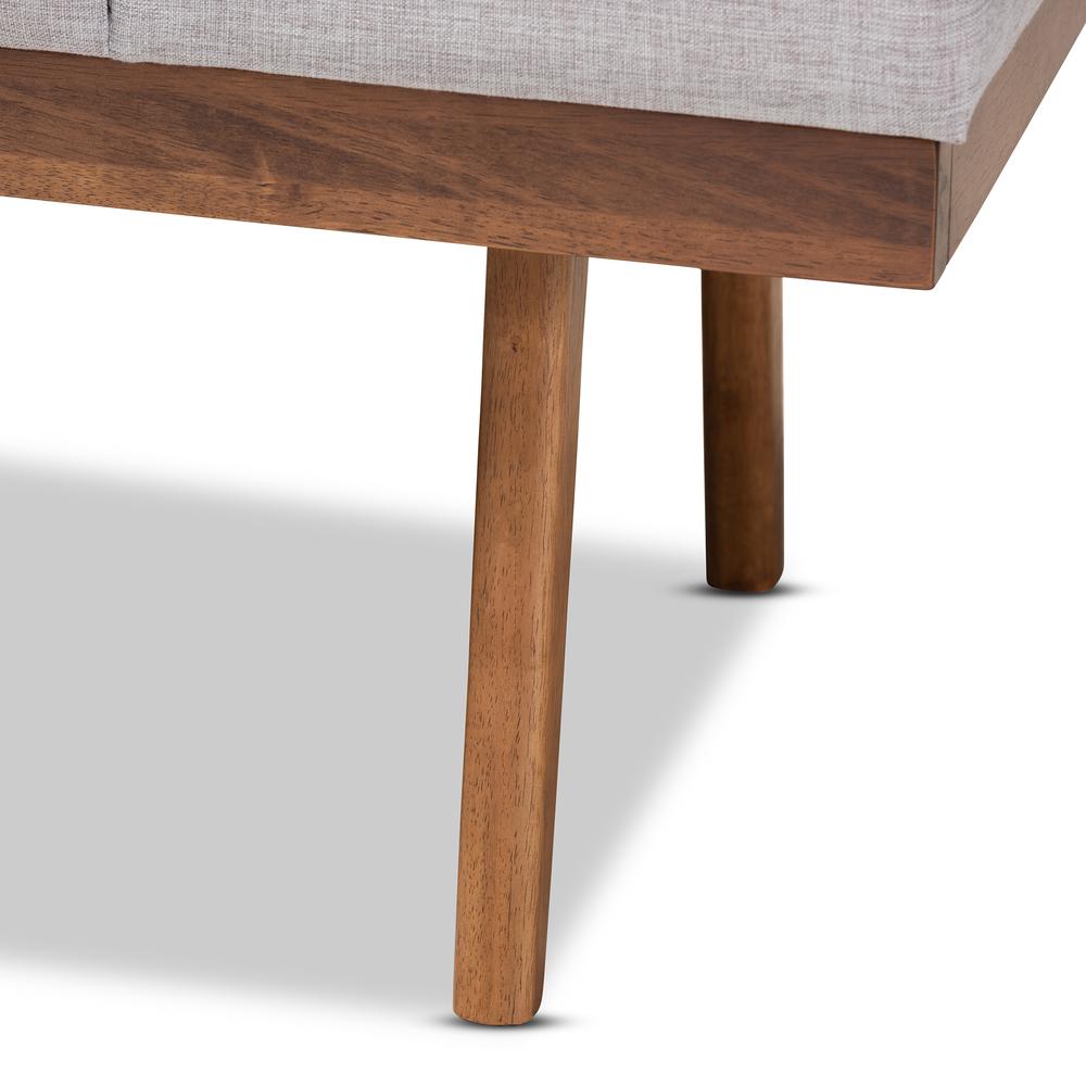Larisa Mid-Century Modern Grayish Beige Fabric Upholstered Wood Bench. Picture 13
