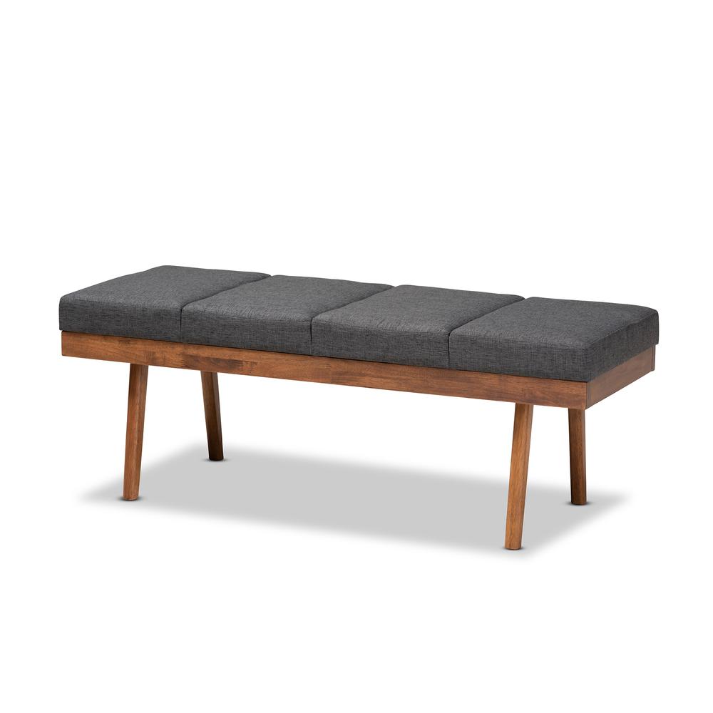 Baxton Studio Larisa Mid-Century Modern Charcoal Fabric Upholstered Wood Bench. Picture 9