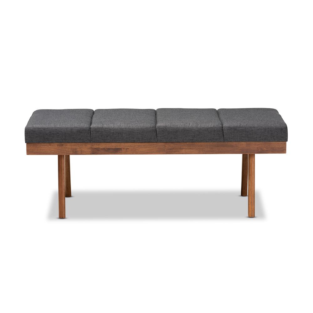 Baxton Studio Larisa Mid-Century Modern Charcoal Fabric Upholstered Wood Bench. Picture 10
