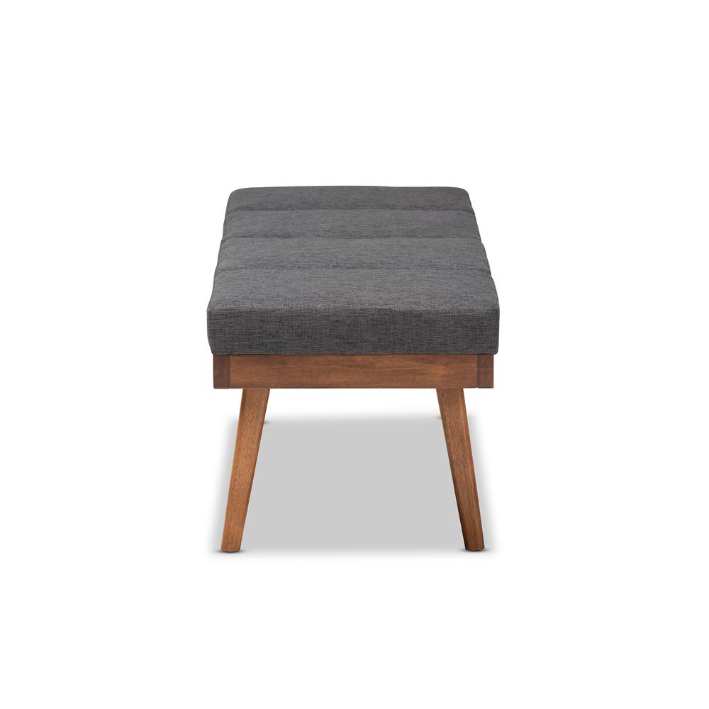 Baxton Studio Larisa Mid-Century Modern Charcoal Fabric Upholstered Wood Bench. Picture 11