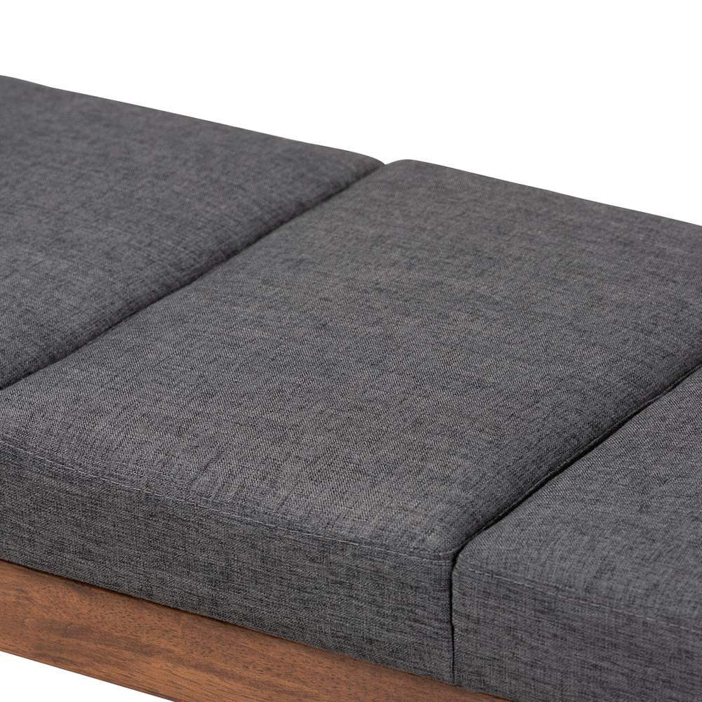 Baxton Studio Larisa Mid-Century Modern Charcoal Fabric Upholstered Wood Bench. Picture 12