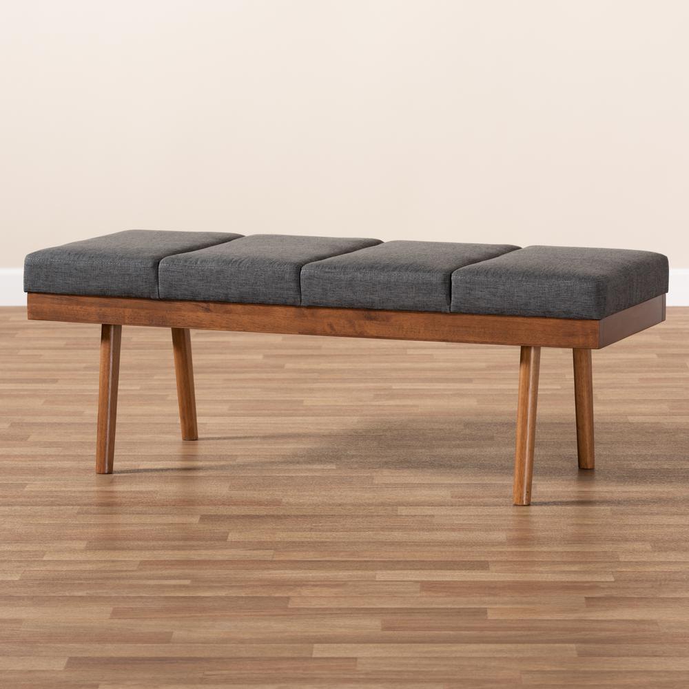 Baxton Studio Larisa Mid-Century Modern Charcoal Fabric Upholstered Wood Bench. Picture 15