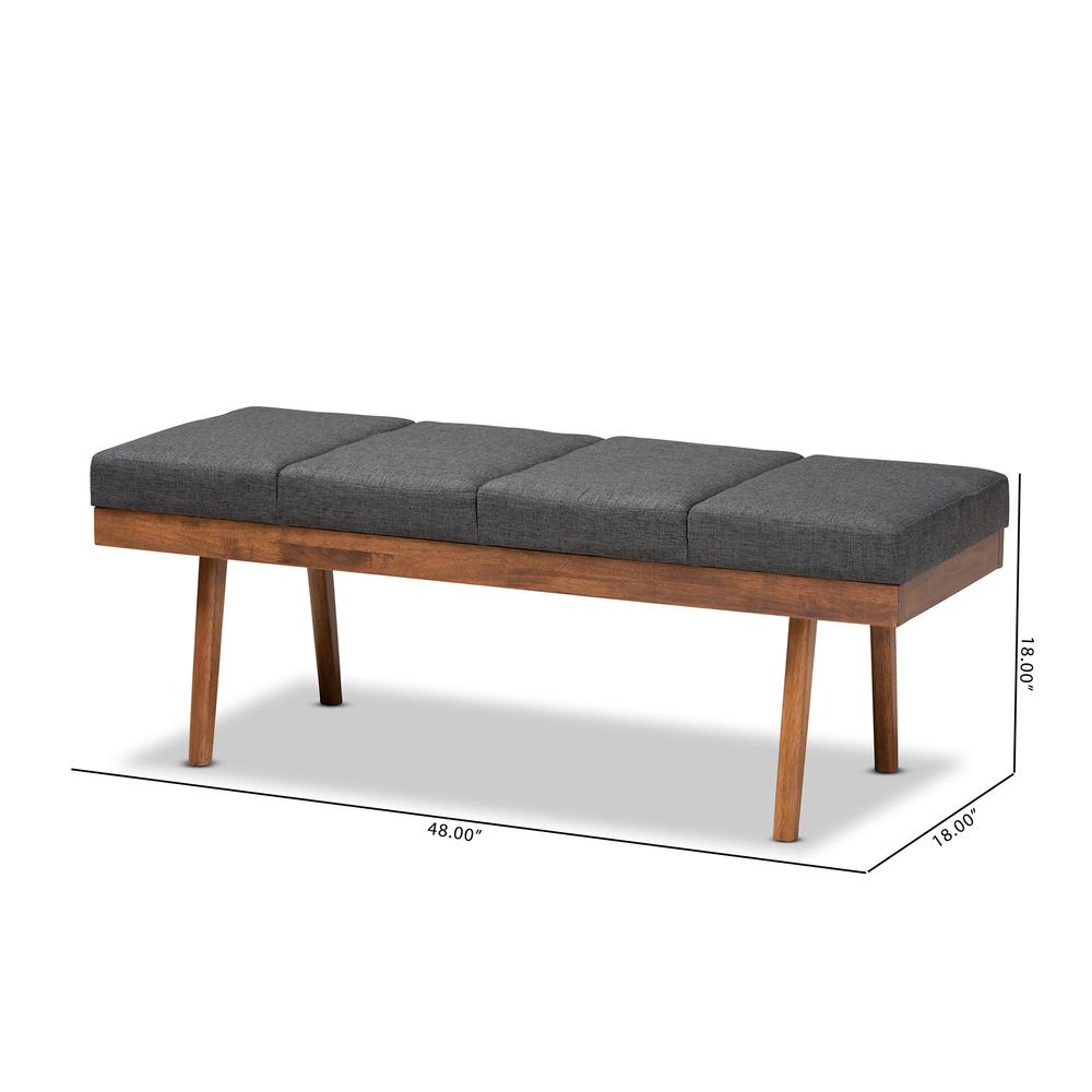 Baxton Studio Larisa Mid-Century Modern Charcoal Fabric Upholstered Wood Bench. Picture 16