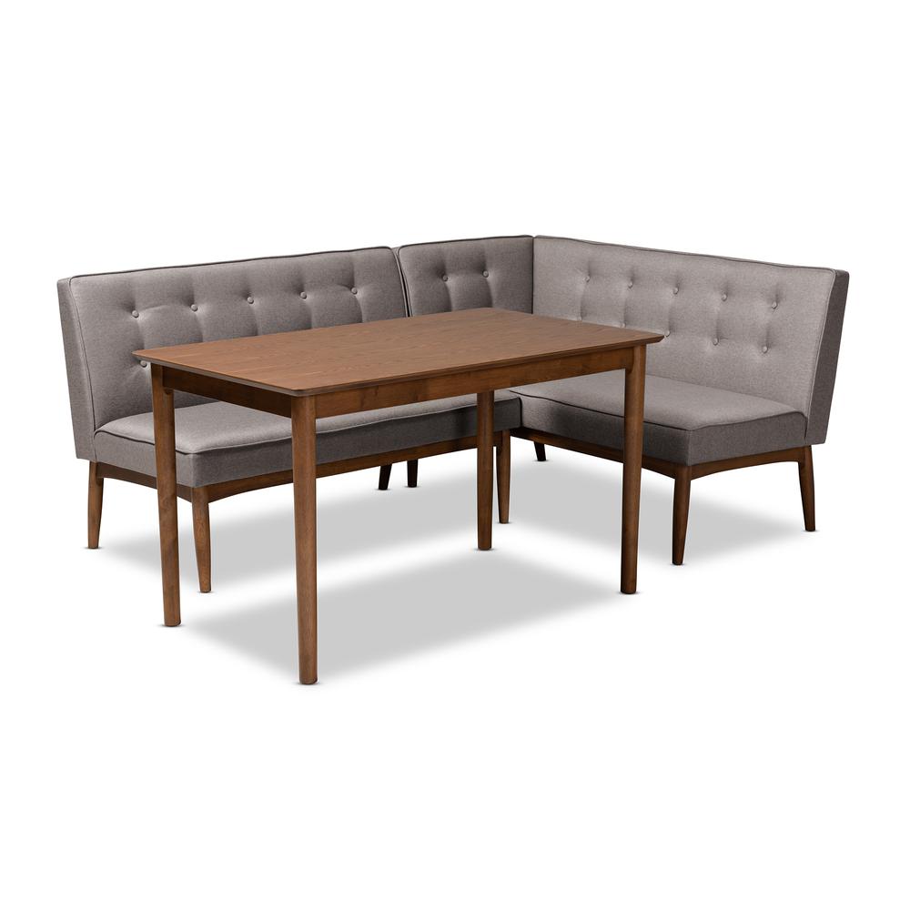Arvid Mid-Century Modern Gray Fabric Upholstered 3-Piece Wood Dining Nook Set. Picture 7