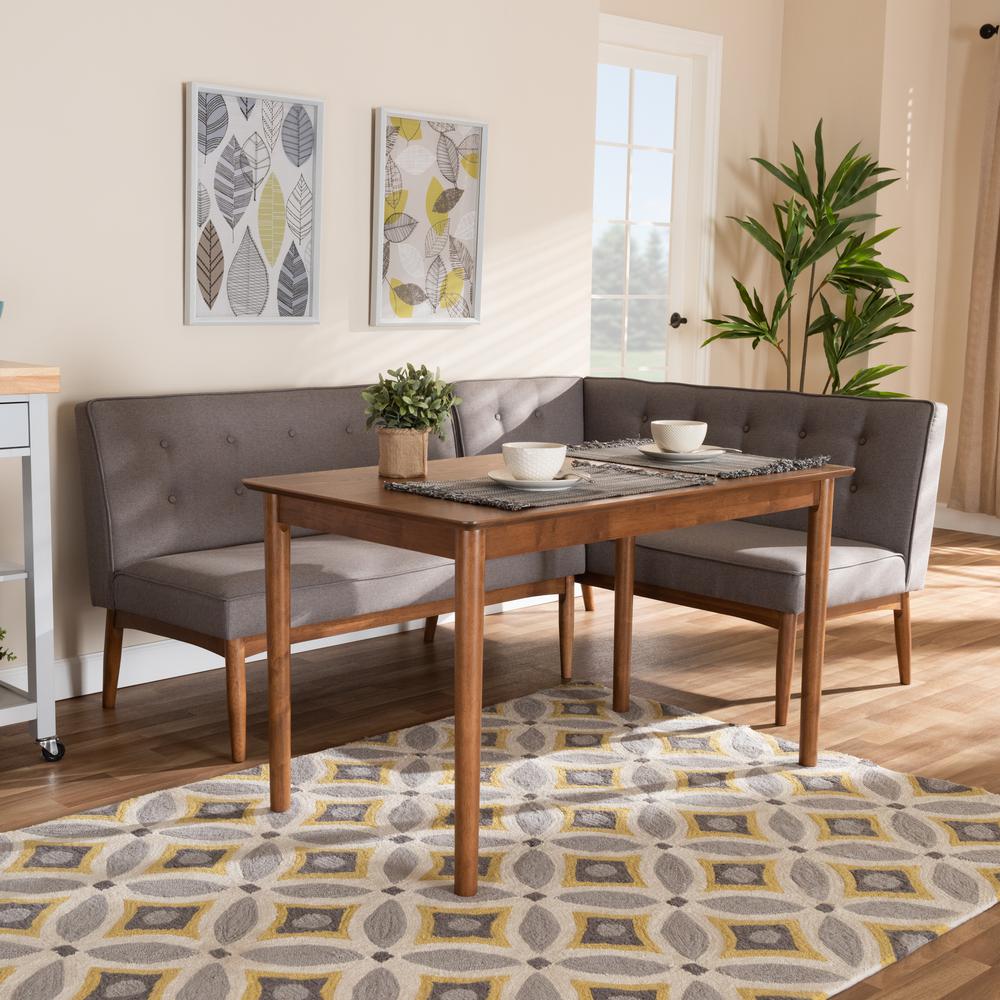 Arvid Mid-Century Modern Gray Fabric Upholstered 3-Piece Wood Dining Nook Set. Picture 10