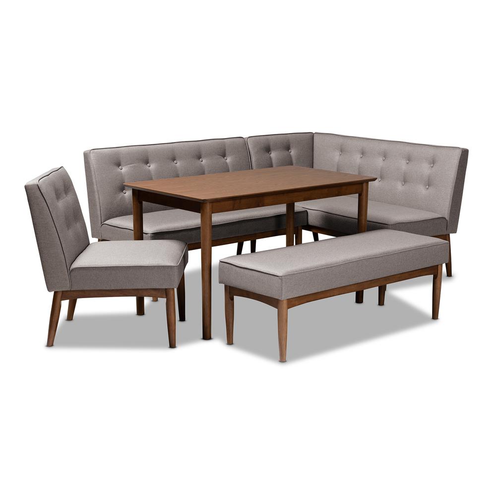 Arvid Mid-Century Modern Gray Fabric Upholstered 5-Piece Wood Dining Nook Set. Picture 7
