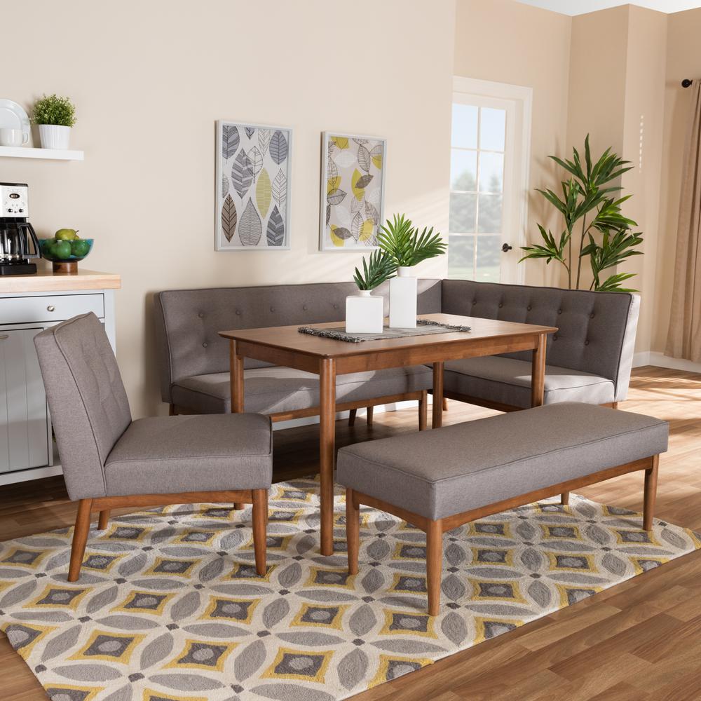 Arvid Mid-Century Modern Gray Fabric Upholstered 5-Piece Wood Dining Nook Set. Picture 10