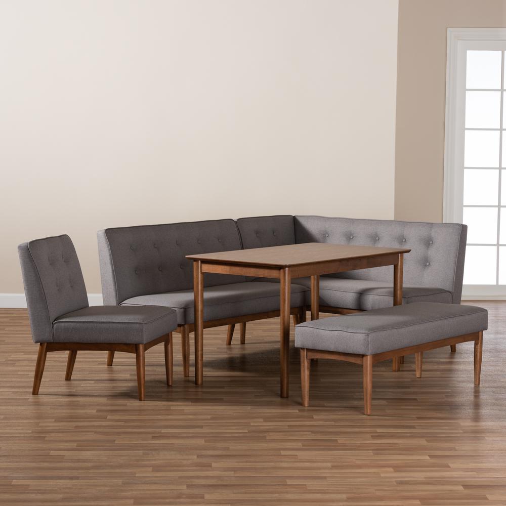 Arvid Mid-Century Modern Gray Fabric Upholstered 5-Piece Wood Dining Nook Set. Picture 11