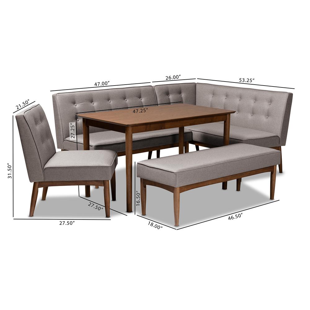 Arvid Mid-Century Modern Gray Fabric Upholstered 5-Piece Wood Dining Nook Set. Picture 12