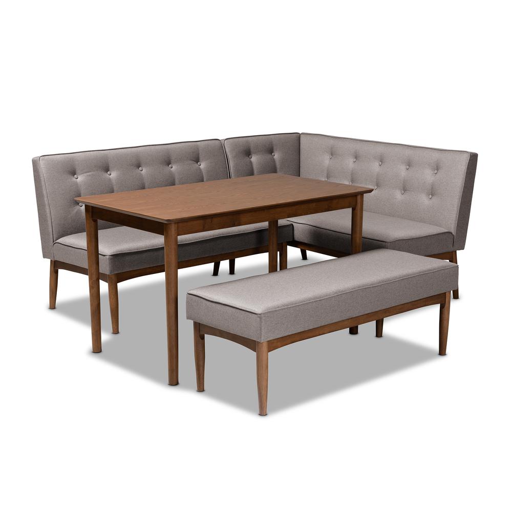 Arvid Mid-Century Modern Gray Fabric Upholstered 4-Piece Wood Dining Nook Set. Picture 7