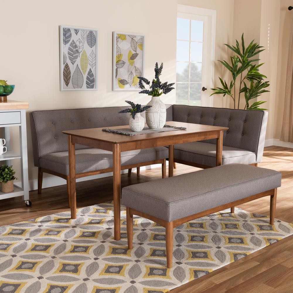 Arvid Mid-Century Modern Gray Fabric Upholstered 4-Piece Wood Dining Nook Set. Picture 10