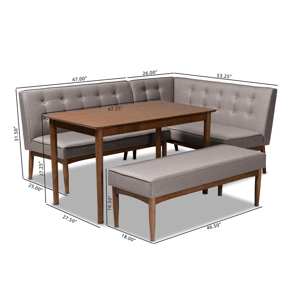 Arvid Mid-Century Modern Gray Fabric Upholstered 4-Piece Wood Dining Nook Set. Picture 12