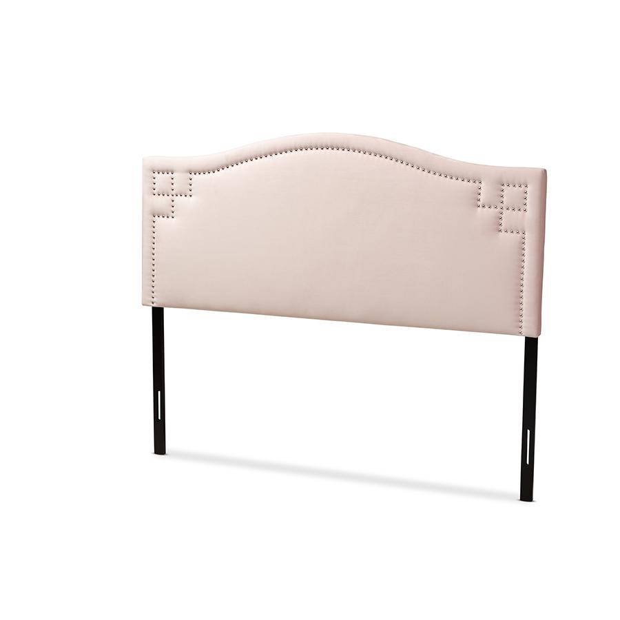 Light Pink Velvet Fabric Upholstered Queen Size Headboard. Picture 1