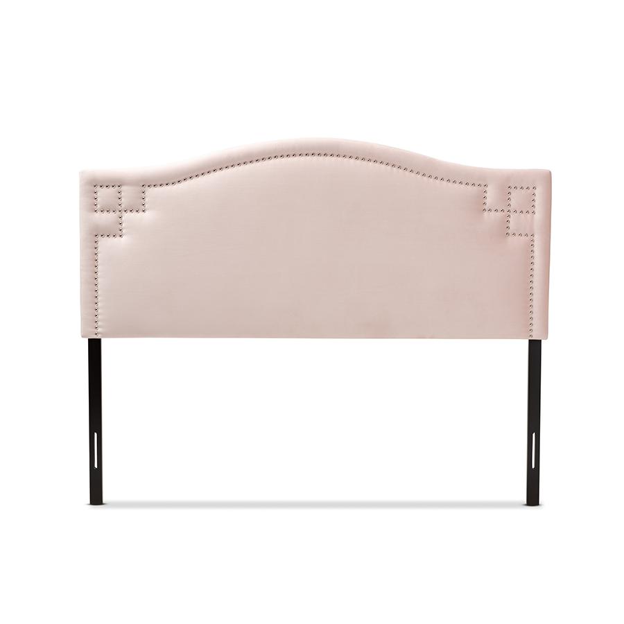 Baxton Studio Aubrey Modern and Contemporary Light Pink Velvet Fabric Upholstered Queen Size Headboard. Picture 3