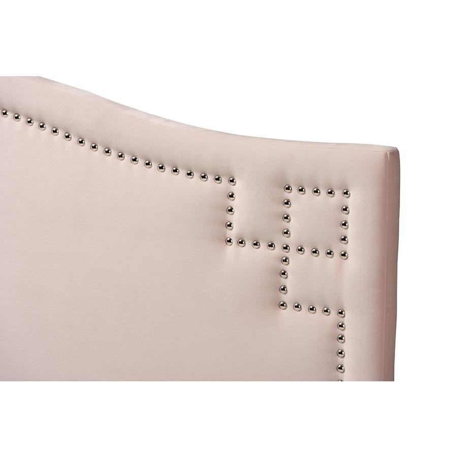 Baxton Studio Aubrey Modern and Contemporary Light Pink Velvet Fabric Upholstered Queen Size Headboard. Picture 4