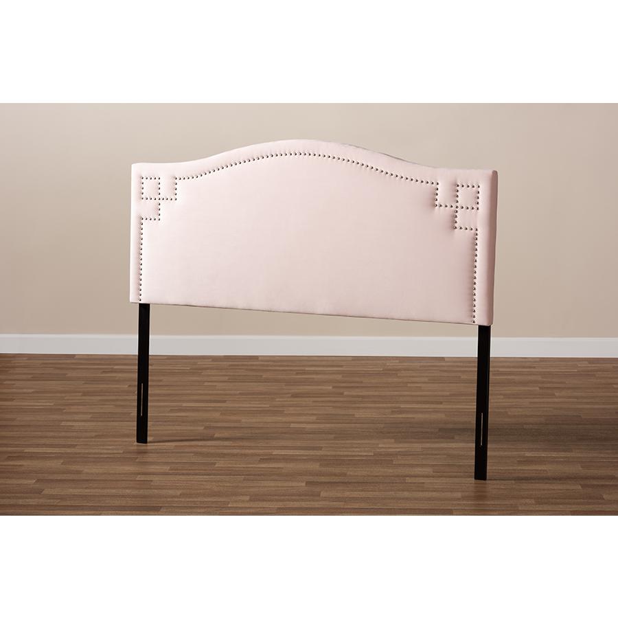 Baxton Studio Aubrey Modern and Contemporary Light Pink Velvet Fabric Upholstered Queen Size Headboard. Picture 6